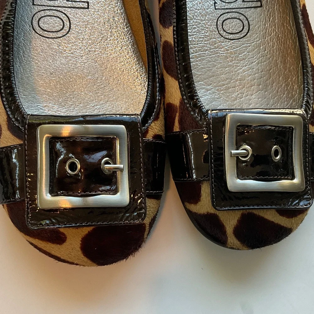 BERNARDO Ballet Buckle Calf Hair Animal Print Flats Size 9